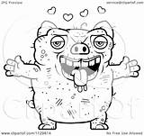 Ugly Pig Amorous Outlined Clipart Cartoon Coloring Vector Thoman Cory Royalty sketch template