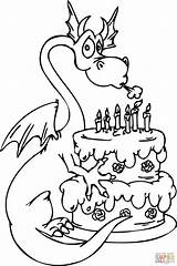 Coloring Birthday Happy Pages Dragon Cake 4th Dragons Drawing Funny Sister Cartoon Printable Print Kids Color Clipart Dinosaur Teacher Party sketch template