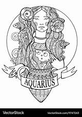 Aquarius Coloring Sign Zodiac Vector Book Royalty sketch template