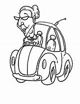 Old Lady Coloring Driving Car sketch template