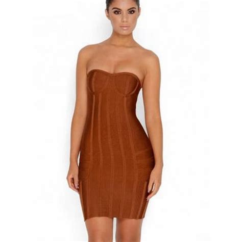 summer 2017 sexy women bodycon brown strapless evening party dress