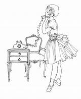 Coloring Pages Vintage Christmas Digital Old Fashioned Girl Stamp Stamps Phone Right Click Save Getcolorings Printable Getdrawings sketch template