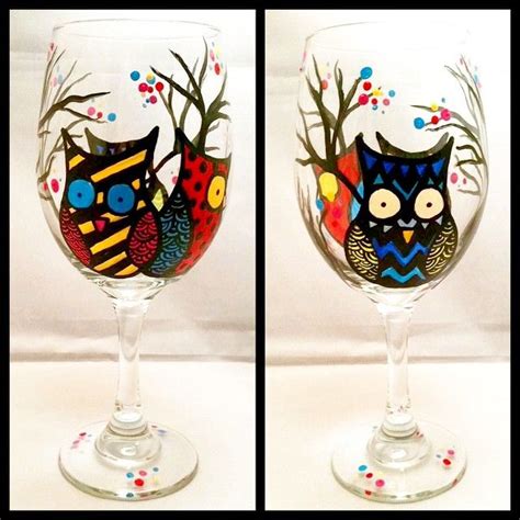Glass Painting Owls Painting Glassware Wine Glass Crafts Glass