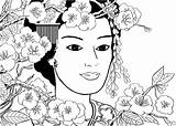 Geisha Japonais Colorier Ausmalen Geishas Adultes Adulte Terapia Paysage Japonesa Leisure Activities sketch template