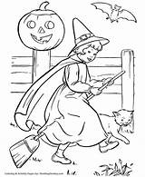 Halloween Coloring Witch Pages Broom Girl Riding Her Kids Printable Cute Trick Dressed Sheet Little Print Treating Pretty sketch template