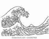 Wave Outline Kanagawa Great Off sketch template
