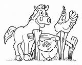 Farm Coloring Pages Pig Horse Animal Activities Crafts Diy Fence Hen sketch template