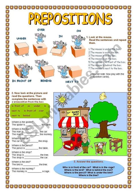 worksheet teaches students basic prepositions  usage