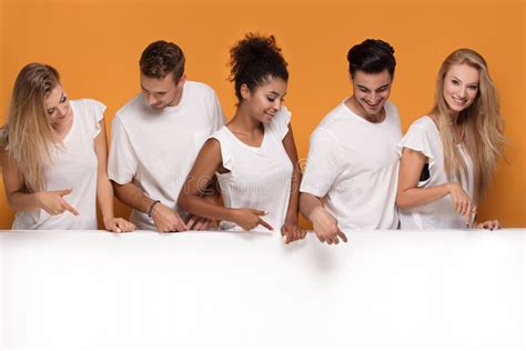 people posing  white empty board stock image image  color
