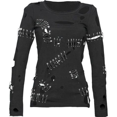 Black Cotton Shirt With Holes And Safety Pins From The
