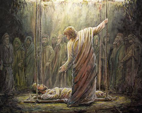 jesus heals  paralyzed man painting  aaron spong fine art america