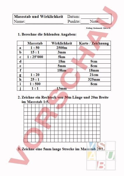 arbeitsblatt massstab mathematik anderes thema