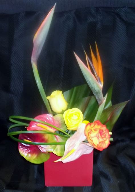 Japanese Style Arrangement Made Of Bird Of Paradise Roses And