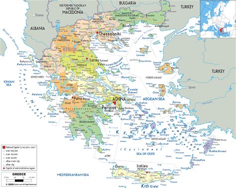 large detailed political  administrative map  greece   cities roads  airports