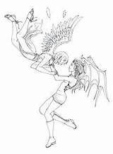 Coloring Angel Demons Demon Pages Fairy Color Deviantart Girl Angels Line M3 Devil Chibi sketch template