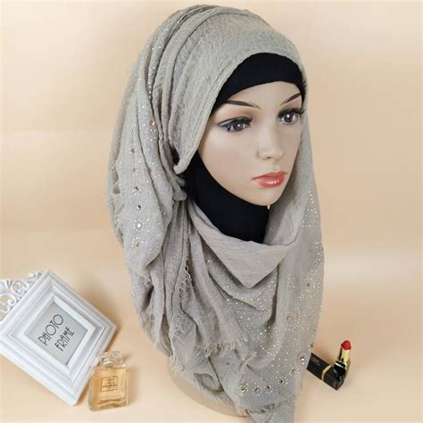 Wholesale 2019 Spring New Design 180 X 90 Cm Rhinestone Crinkle Hijab