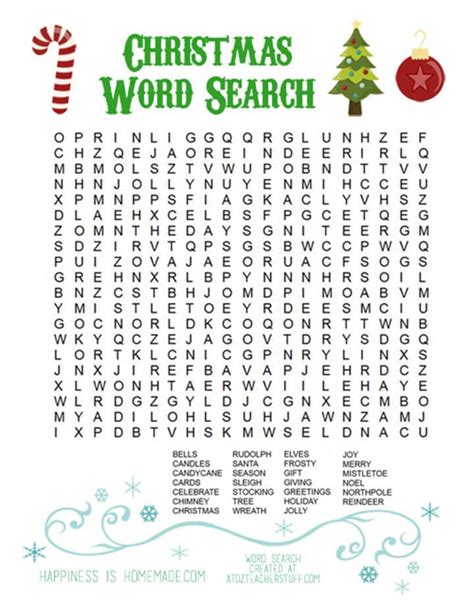printable christmas word search  kids adults happiness  homemade