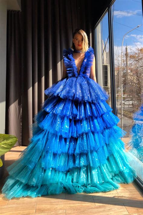 blue gradient dejzi stylish dresses  girls fairytale dress charming dress