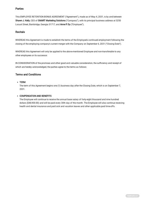 employee retention bonus agreement template   google docs