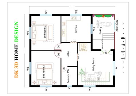 bedroom house map   sq ft   house plan