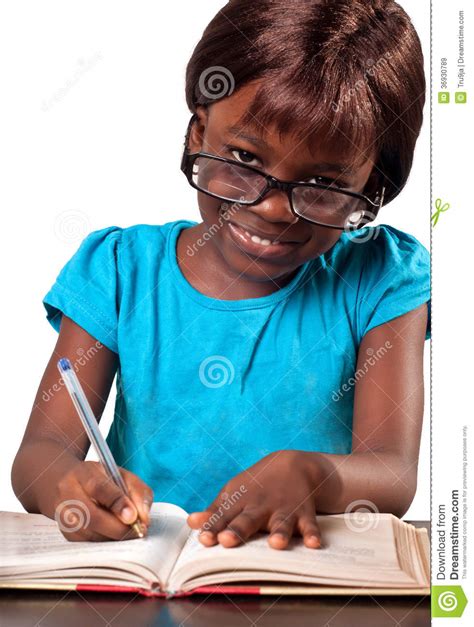 little african american school girl wearing reading