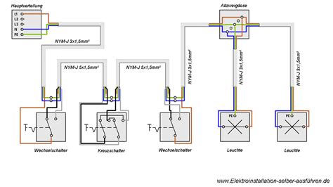 schaltplan einer kreuzschaltung mit zwei lampen elektroinstallation elektroinstallation