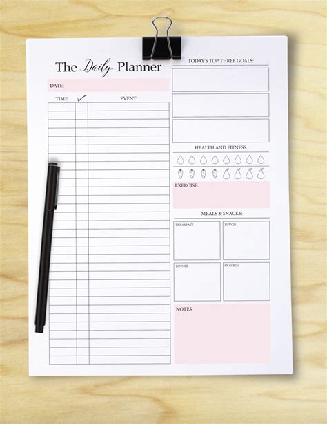 daily planner printable daily   list planner insert