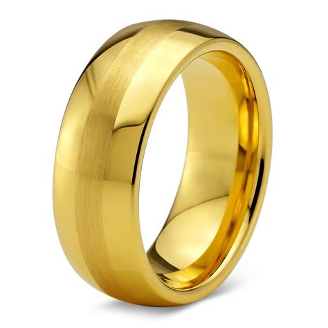 tungsten wedding band ring mm  men women comfort fit  yellow gold plated dome
