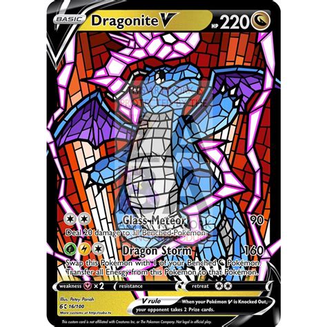 Dragonite V Stained Glass Custom Pokemon Card Zabatv