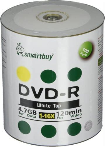 100 Pack Smartbuy 16x Dvd R 4 7gb 120min White Top Non Printable Data