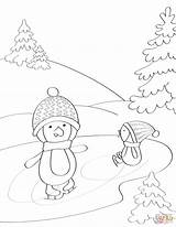 Coloring Ice Pages Skating Penguins Winter sketch template
