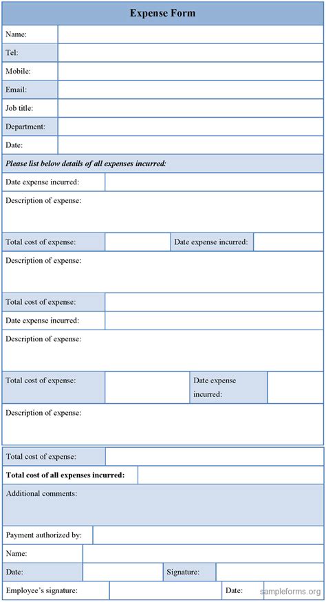 expense form sample expense form sample forms