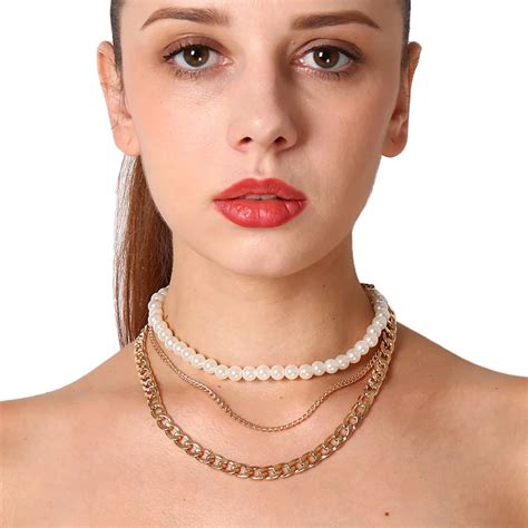 simple pearl chokers necklace multi layer necklace for women fashion