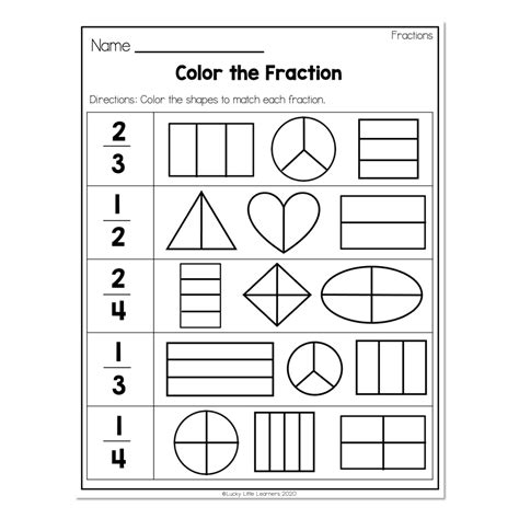 grade math worksheets geometry fractions color  fraction lucky  learners