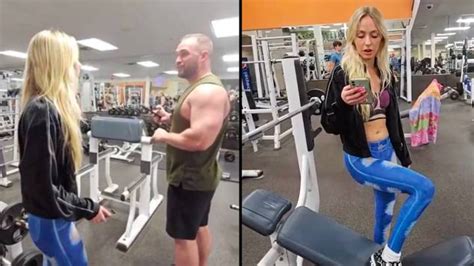 influencer confronted  gym goer  wearing painted pants  workout