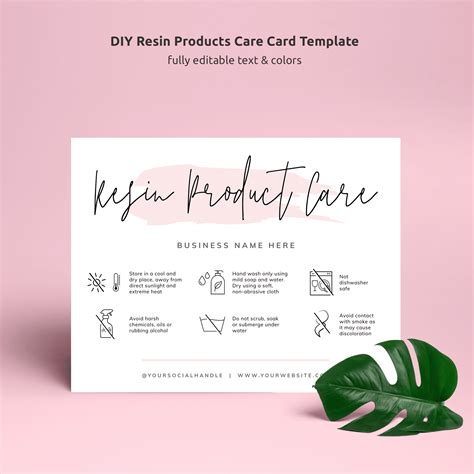 resin product care card template edit print resin care guide