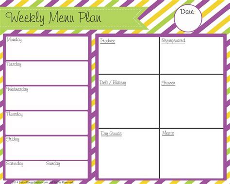 printableblankmenuplanner   weekly meal planner template
