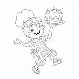 Coloring Chef Outline Cake Boy Cartoon Preview Crockery sketch template