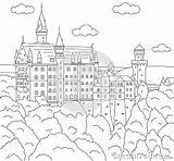 Castle Neuschwanstein Coloring Book Kids Vector Illustration sketch template
