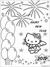Year Happy Hello Pages Kitty Coloring Color Online sketch template