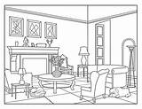 Coloring House Room Living Pages Adults sketch template