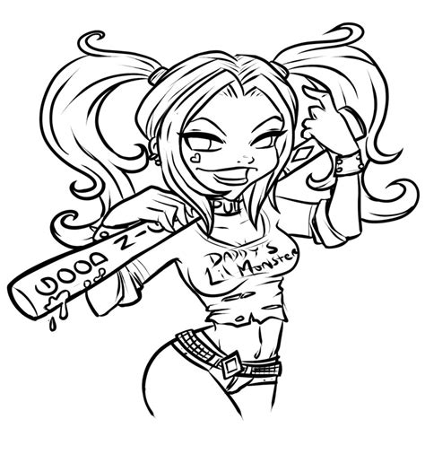 chibi harley quinn coloring page  printable coloring pages  kids