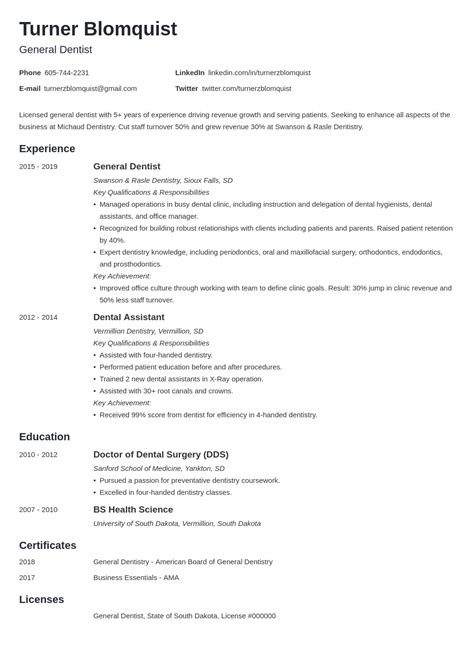 dentist resume template  examples guide