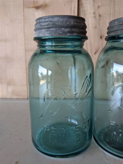 antique mason jars vintage blue ball jars  zinc lids etsy