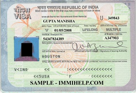 sample  visa stamp  oci card india immihelp