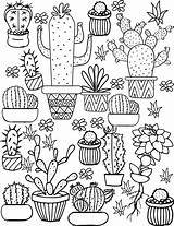 Coloring Cute Pages Cacti Kids sketch template