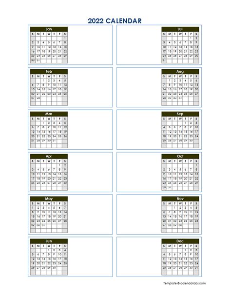 blank yearly calendar template vertical design  printable