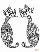 Coloring Zentangle Cats Two Pages Style Cat Printable sketch template