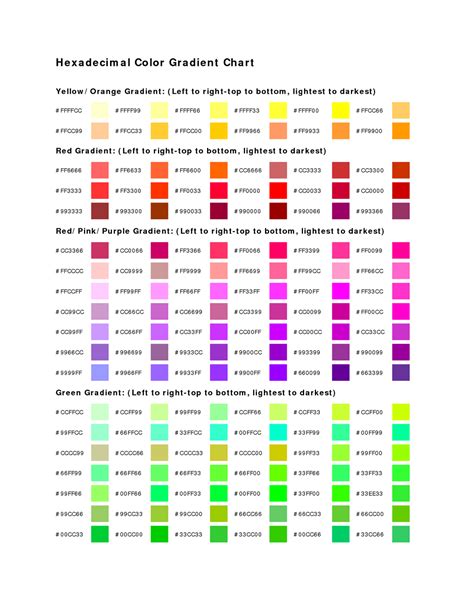 printable color chart  hex values color chart chart reference chart