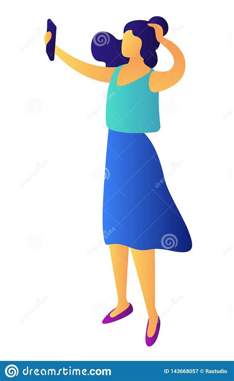 businesswoman taking selfie isometric 3d illustration